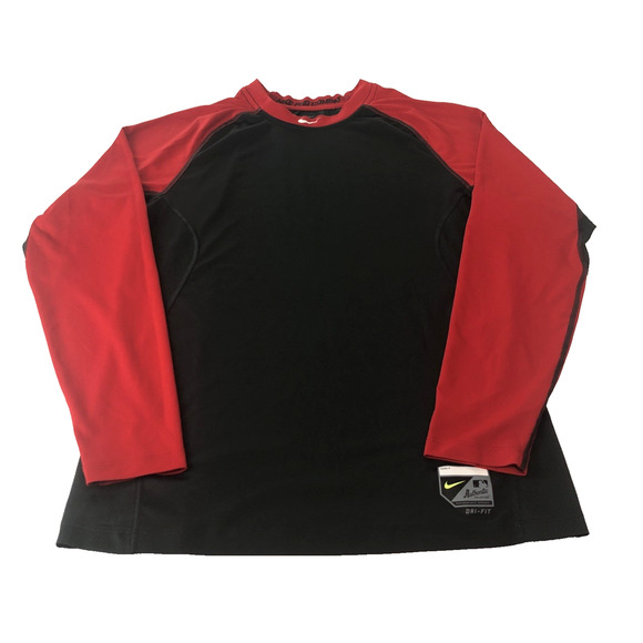 Nike Pro Combat Dri-Fit Men’s Shirt Medium Activewear Red Black Long Sleeve Mesh - Picture 1 of 10
